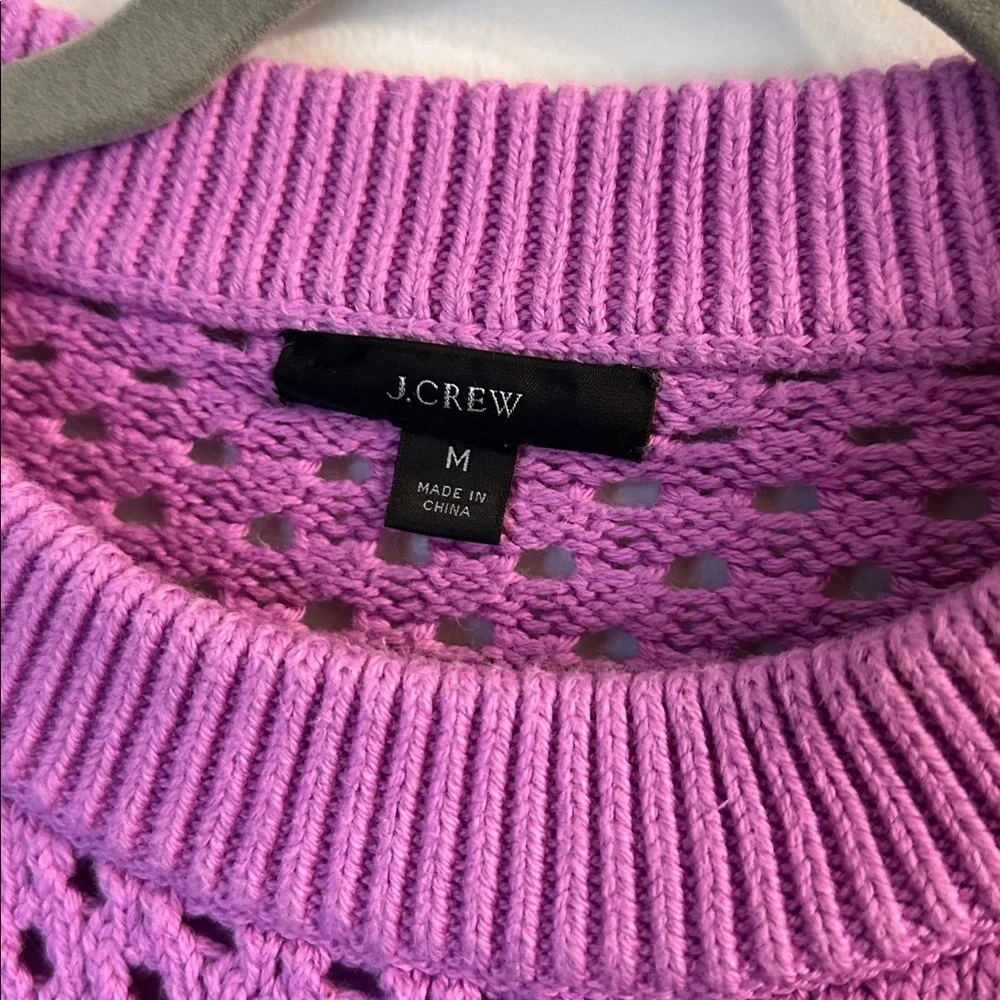 J. Crew Elbow Sleeve Crochet Button Knit Sweater Top Vibrant Grape medium